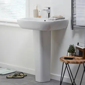 Cooke & Lewis Santoro White Close-coupled Toilet & full pedestal basin