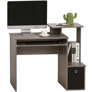 HOMCOM Computer Desk with Sliding Keyboard Tray Storage Drawer Shelf Grey