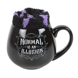 Something Different Normal Is An Illusion Gothic Mug and Sock Set Black/Purple (One Size)