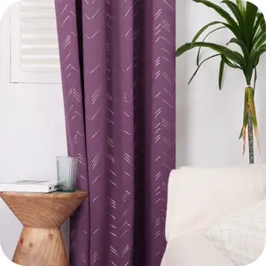 Deconovo Foil Printed Thermal Curtains Super Soft Ring Top Blackout Curtains for Bedroom 66 x 90 Inch Purple 2 Panels