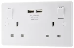 LAP White Double 13A Raised slim Switched Screwed Socket with USB, x2 & White inserts