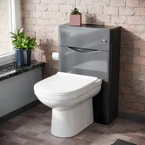 Nes Home Modern Back To Wall Toilet Pan and Grey WC Unit & Soft Close Seat