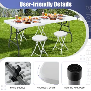 Costway 180cm Folding Dining Table Fold-in-half Picnic Long Table w/ Handle