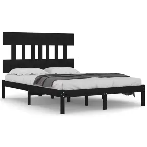 Berkfield Bed Frame Black Solid Wood 140x200 cm