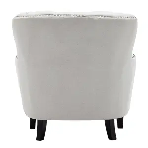 Beige Buttoned Occasional Armchair Linen Upholstered Sofa Chair Tub Chair Accent Chair for Living Room Bedroom Office