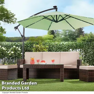 Garden Cantilever Solar LED Parasol & Cover Outdoor Umbrella 2.7m Crank Handle (Sage Green)