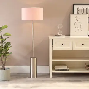 ValueLights Lexy Brushed Chrome Rotary Dimmer Switch Floor Lamp with Blush Pink Drum Shade