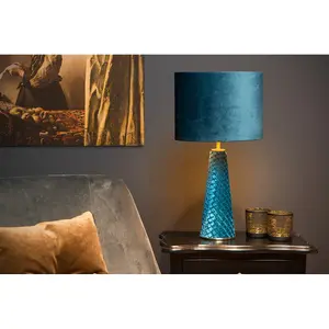 Lucide Extravaganza Velvet Retro Table Lamp 25cm - 1xE27 - Turquoise