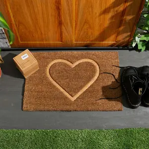 Nicola Spring - Coir Door Mats - 60 x 40cm - Embossed Heart (Set of 2)