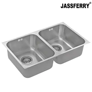 JASSFERRY Undermount Square Stainless Steel Kitchen Sink 2 Double Bowl