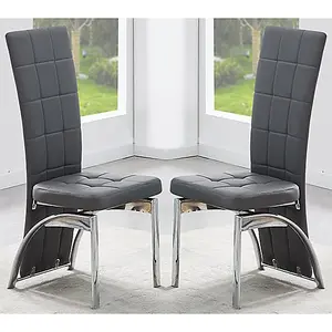 Ravenna Grey Faux Leather Dining Chairs In Pair