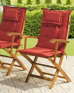 Set of 2 Garden Chairs with Cushions MAUI Acacia Wood Dark Red