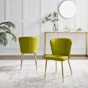 Furniturebox UK Dining Chair - 2x Danica Bottle Green Velvet Upholstered Dining Chair Gold  Legs - Modern Meets Vintage Glam