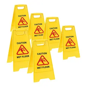 2x Double sided Bright Yellow Plastic Wet Floor Cleaning In Progress 'A' Sign For Slippery Floors/Washrooms & Public Areas