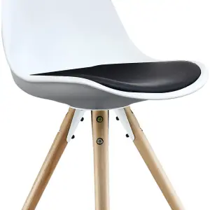 Soho White & Black Plastic Dining Chair with Pyramid Light Wood Legs