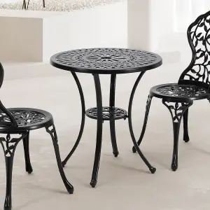 Black Cast Aluminum Round Patio Dining Table with Umbrella Hole for Outdoor Garden