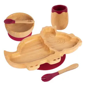 5pc Bamboo Dinosaur Baby Weaning Set - Red