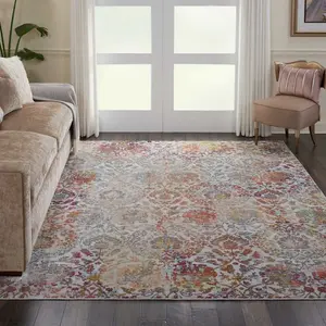 Traditional Ivory Orange Floral Design Rug for Livingroom, Dining room, Bedroom - 122cm (Circle) (4ft. )