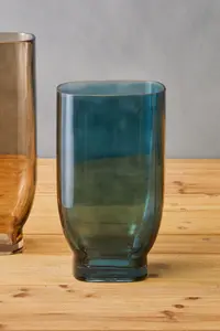 Interiors by Premier Blue Glass Vase, Minimalist Flower Vase, Decorative Glass Vase in Curves, Small Flower Vase for Living Room