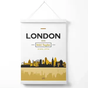 London Yellow and Black City Skyline Poster with Hanger / 33cm / White