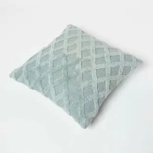 Homescpaes Geometric Diamond Green Tufted Cotton Cushion 45 x 45 cm