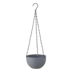 3Pcs Grey Decorative Hanging Round Plastic Plant Pot Set with Drainage Holes and Chains