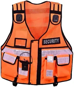 RAC3 High-Vis Security Vest, Reflective Strips, Body Camera Mount, Multiple Pockets, Fits upto 5XL, Available in 5 Colors (Orange)