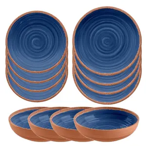 Purely Home Rustic Swirl Indigo Melamine 12 Piece Outdoor Dinnerware Set for 4