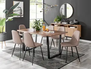 Furniturebox Kylo Brown Rectangular Wood Effect Dining Table & 6 Cappuccino Faux Leather Corona Black Leg Chairs