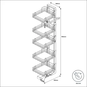 GoodHome Pebre Grey Soft-close Larder Pull-out storage