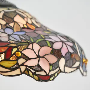 Floral Tiffany Glass Design Ceiling Pendant Light - Dark Bronze Effect Fitting