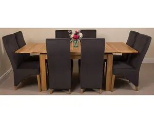 Richmond 140cm - 220cm Oak Extending Dining Table and 8 Chairs Dining Set with Lola Black Fabric Chairs