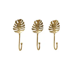 Melody Maison Set Of 3 Gold Monstera Leaf Wall Hooks