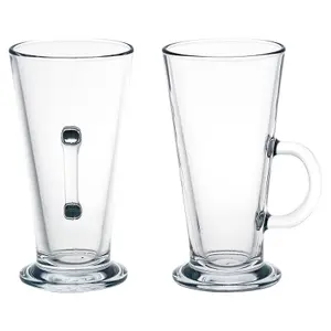 Queensway Home & Dining Height 16cm 2 x 260ml Clear Glass Tall Hot Chocolate Coffee Latte Mugs Glasses Tumblers