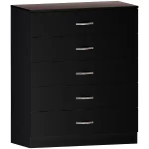 Vida Designs Riano Black 5 Drawer Chest (H)900mm (W)750mm (D)360mm