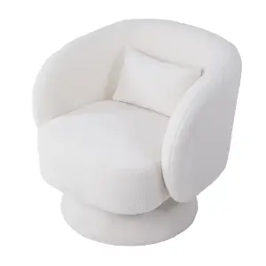 Off-White Upholstered Swivel Chair with Pillow for Living Room,Bedroom