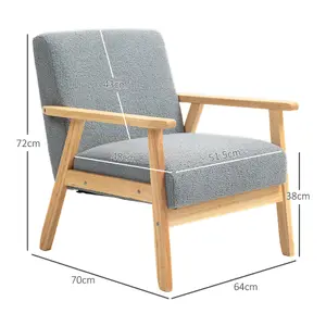 HOMCOM Accent Chair with Wood Frame Wide Seat Cashmere Armchair Grey