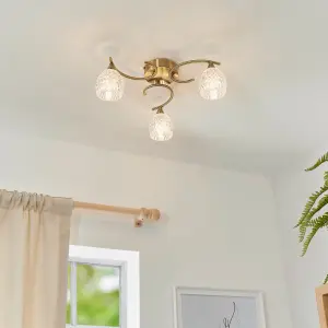 Anson Lighting Georgia 3lt Ceiling Light in  Antique brass plate & clear glass