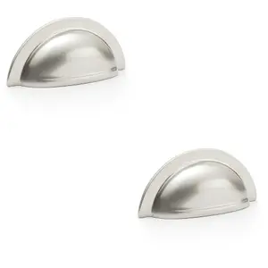 2 PACK - Ridged Cup Handle - Satin Nickel - 76mm Centres Solid Brass Shaker Drawer Pull