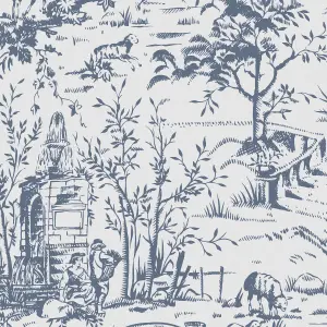 Laura Ashley Toile de Jouy Blue Classical Smooth Wallpaper