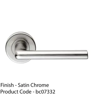 PAIR Rounded Straight Bar Door Handle Concealed Fix Round Rose Satin Chrome