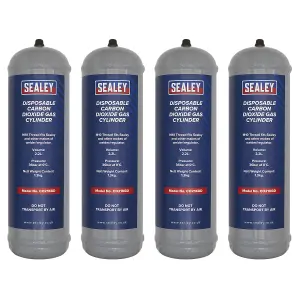 Sealey 1.3kg Disposable Carbon Dioxide Gas Cylinder Universal 4 Pieces CO21KGD4