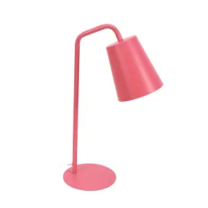 ValueLights Bibi Pink Metal Arched Stem Bedside Table Lamp for Bedroom office Reading Light - LED Bulb Included