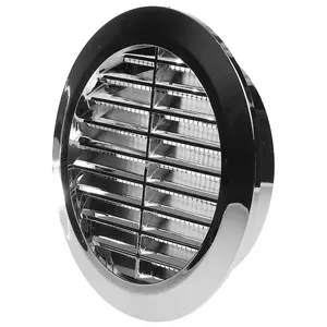 Chrome Louvred Wall Vent Grille with Flyscreen for 100 mm / 4" Round Wall Outlet - Air Ventilation Duct Cover with Flange