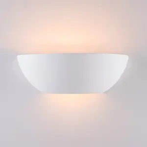 Ceramic Up/Down Wall Light, Open Semi-Circle Shade, 1xE14 Bulb Cap 40 Watts Maximum, White Finish