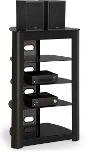 Centurion Supports Zinnia 5-Shelf Black Glass with Gloss Black Fascia Flat Screen TV/Hi-Fi/AV Rack Glass Stand