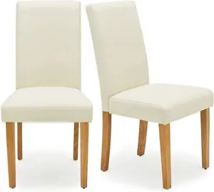 Dunelm Hugo Set Of 2 Dining Chairs, Faux Leather, Modern, Natural, Cream, Faux Leather/Rubberwood/Wood