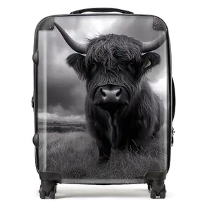 Black And White Highland Cow Suitcase - Large