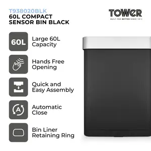 Tower Compact Sensor Bin, 60L Black