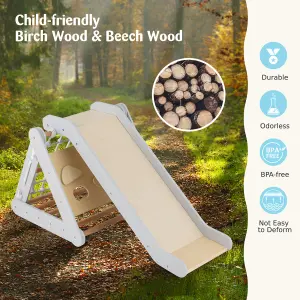 Costway 4-in-1 Triangle Climbing Set Wooden Toddler Climber with Ramp Sliding Board